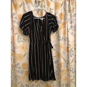 Striped wrap dress with tie waist